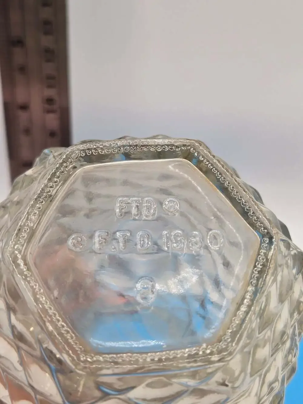 Vintage 1980 FTD Clear Pressed Glass Pineapple Shaped Diamond Point Vase